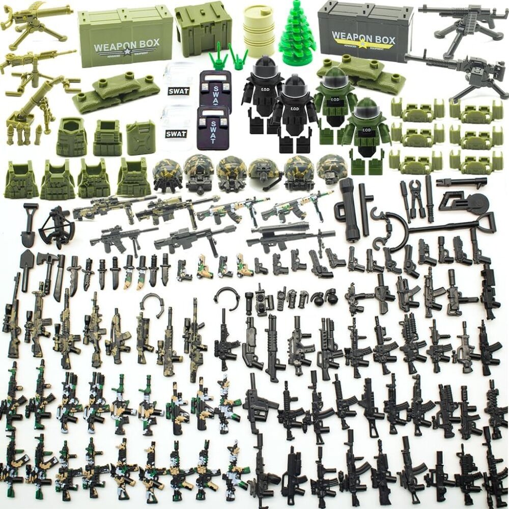 200+ Pcs Military Weapon Pack Accessories Kits Toys, Swat Team Building Block To